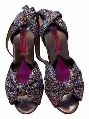 Betsey Johnson Vintage Polly Glitter Multi-Color Slingback Platform Heels